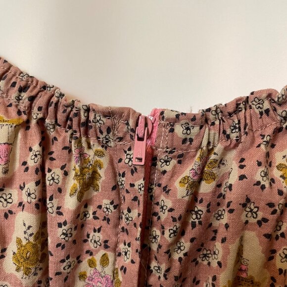 60s Vintage Pink and Black Floral Cotton Corset Waist Scoop Neck Peasant Dress - Picture 7 of 7